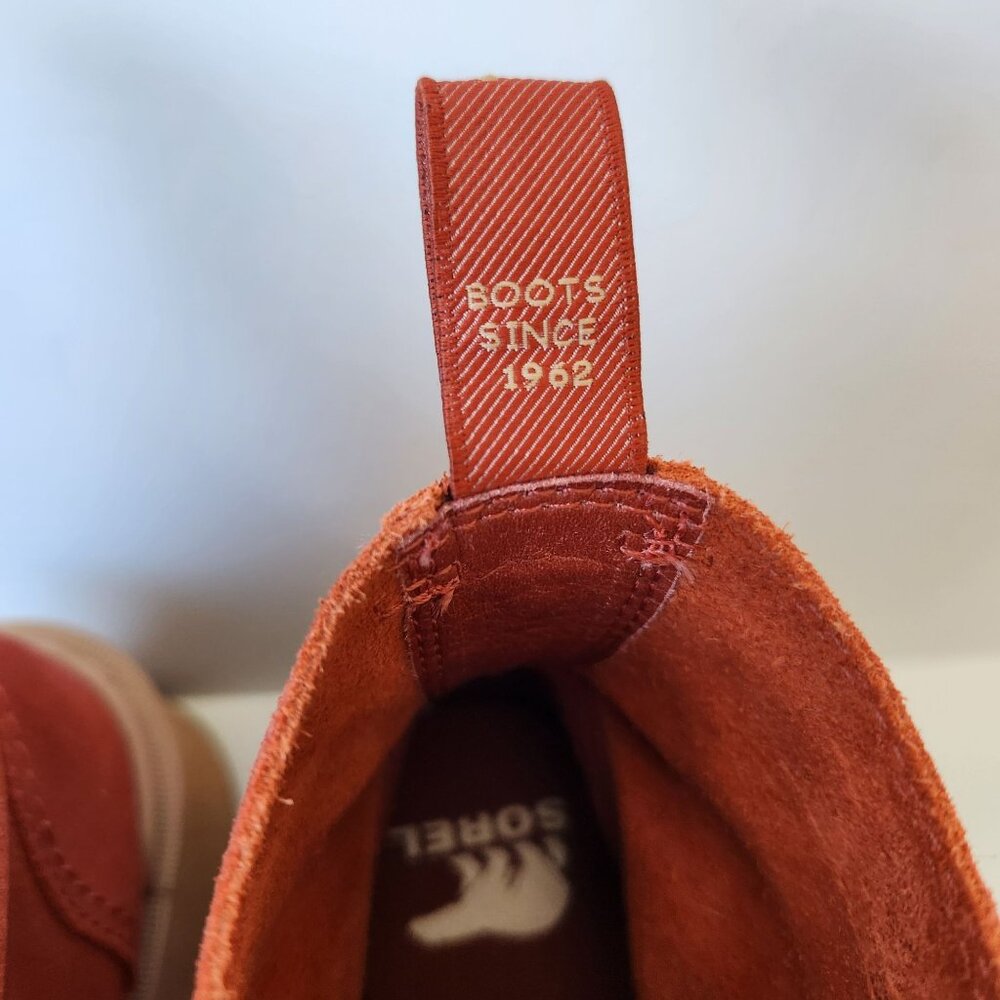Sorel Hi-Line Heel Suede Lace-Up Platform Boots Orange Rust Red Fall Winter 9.5 - Picture 10 of 10